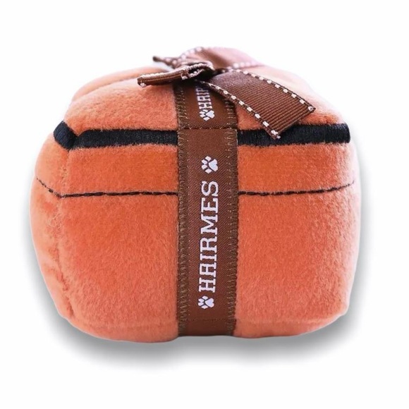 NEW Hairmes Gift Box Plush Designer Squeaky Dog Toy. Orange+Brown Logo Ribbon - Picture 3 of 7